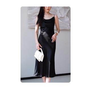 Đầm hai dây lụa cổ đổ dáng suông dài cao cấp