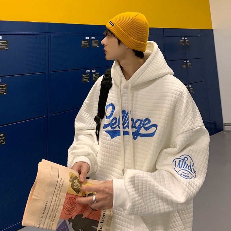 Áo Hoodie Dáng Rộng Họa Tiết Kẻ Sọc Thời Trang Đơn Giản Dễ Thương Cho Nam