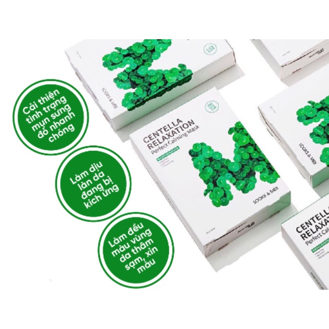 Mặt Nạ Rau Má Centella Relaxation Perfect Calming Mask LOOKS &amp; MEII Cho Da Dầu Mụ.n