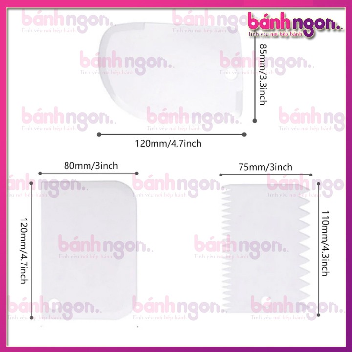 Bộ 3 Miếng Nhựa Vét Bột/Dao Cắt Bột Làm Bánh/Tạo Vân Bánh Bằng Nhựa