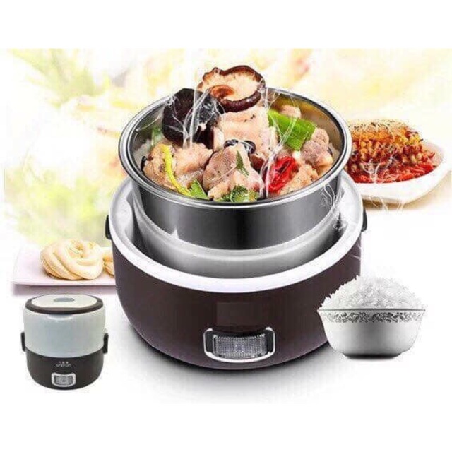 Hộp cơm cắm điện inox tròn 3 tầng tiện dụng