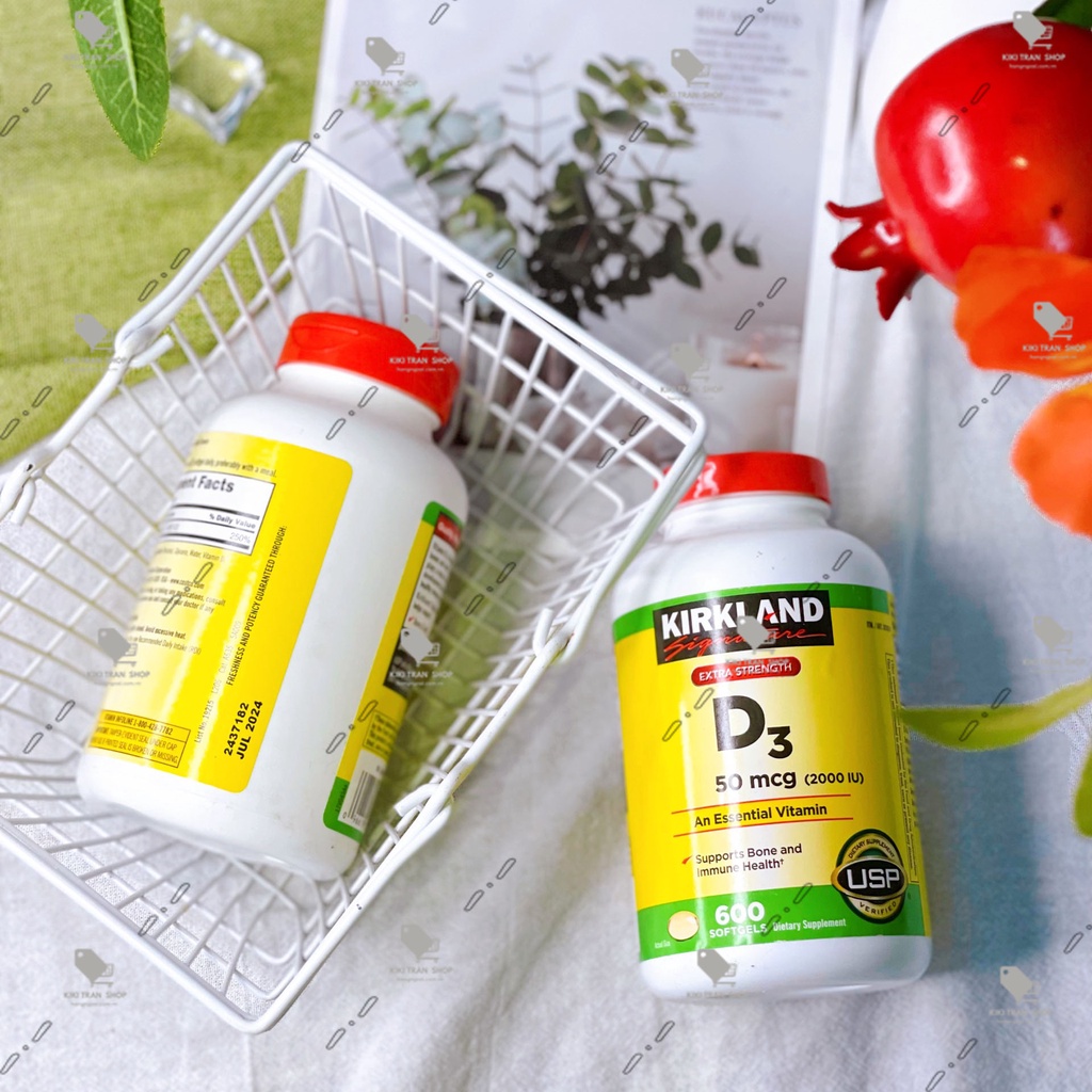 Viên uống bổ sung Vitamin D3 2000iu hãng Kirkland của Mỹ, hộp 600 viên, giúp tăng cường hấp thụ canxi và phốt pho