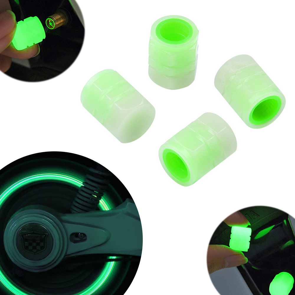 Bộ 4 Nắp Van Bánh Xe Hơi, Xe Máy, Xe Tải Dạ Quang Phát Sáng