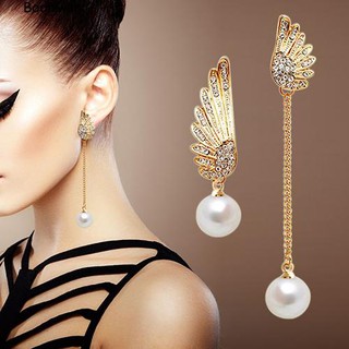 Bông tai hình đôi cánh thiên thần đính ngọc trai nhân tạo sang trọng cho nữ