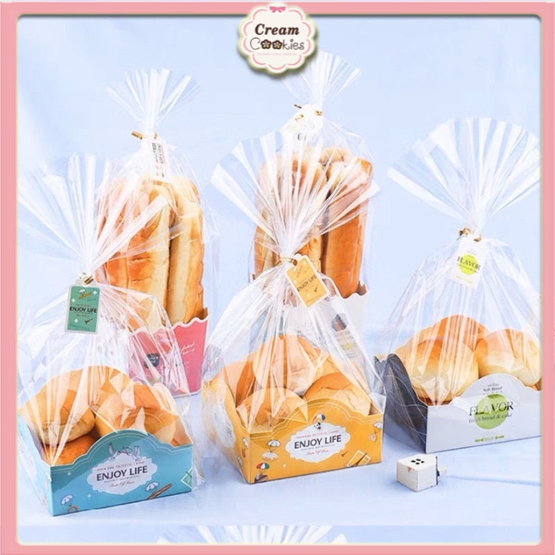 Set 50 Túi Đựng Bánh Cookie Size Lớn Kèm Đế Giấy Và Dây Buộc