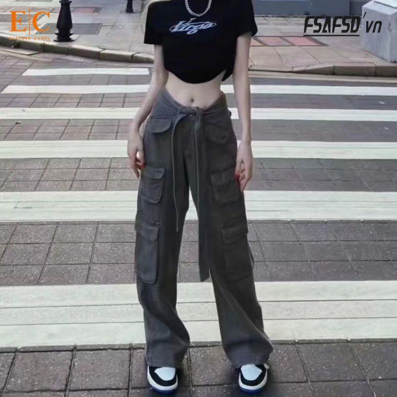 Quần Yếm Jean Ống Rộng Phong Cách Retro Mỹ Thời Trang Mùa Hè Dành Cho Nữ 2022
