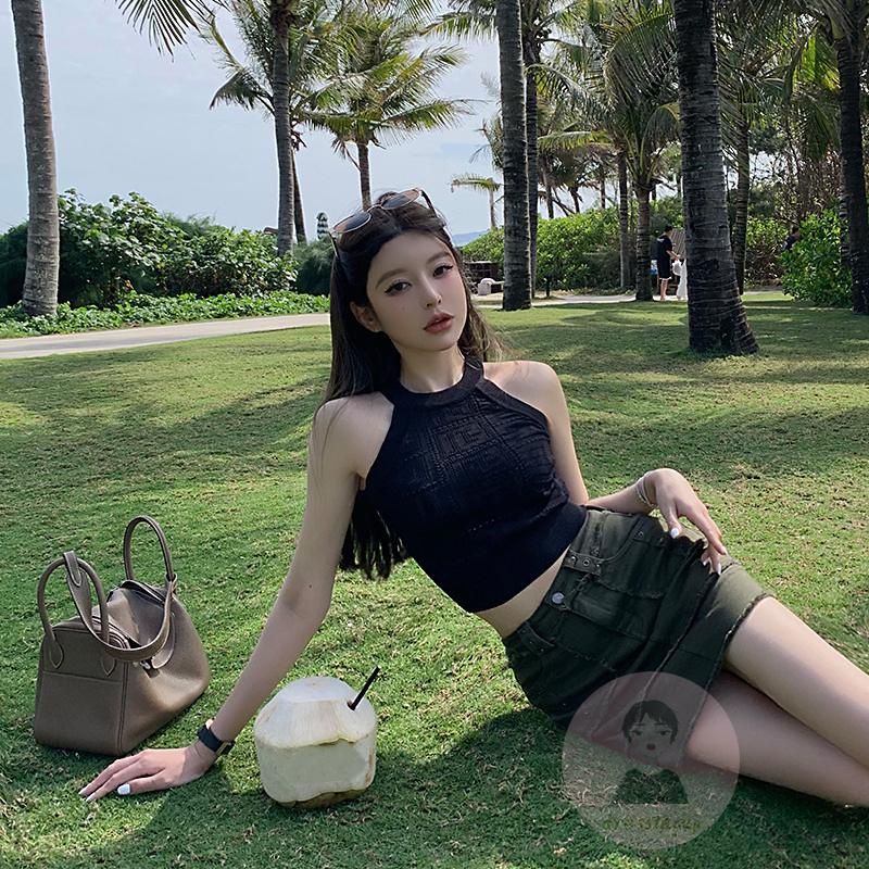 Áo Dệt Kim Không Tay Cổ Tròn Màu Sắc Thời Trang Mùa Hè Cho Nữ