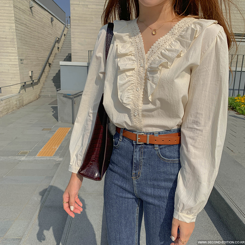 Áo sơ mi dài tay cổ V phong cách Hàn Quốc nữ tính dịu dàng