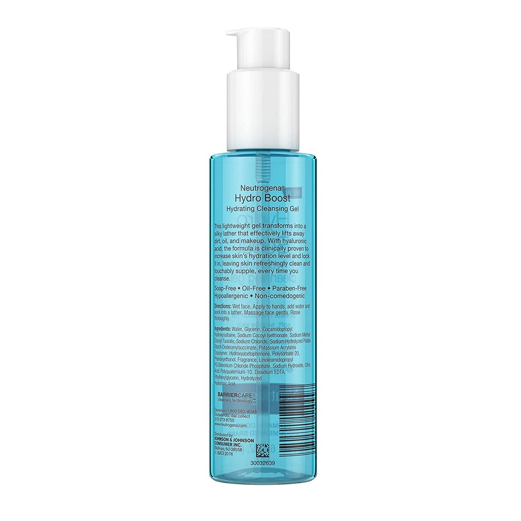 Sữa Rửa Mặt Neutrogena Hydro Boost Hydrating Gel Facial Cleanser & Makeup Remover Face Wash 6oz 170ml
