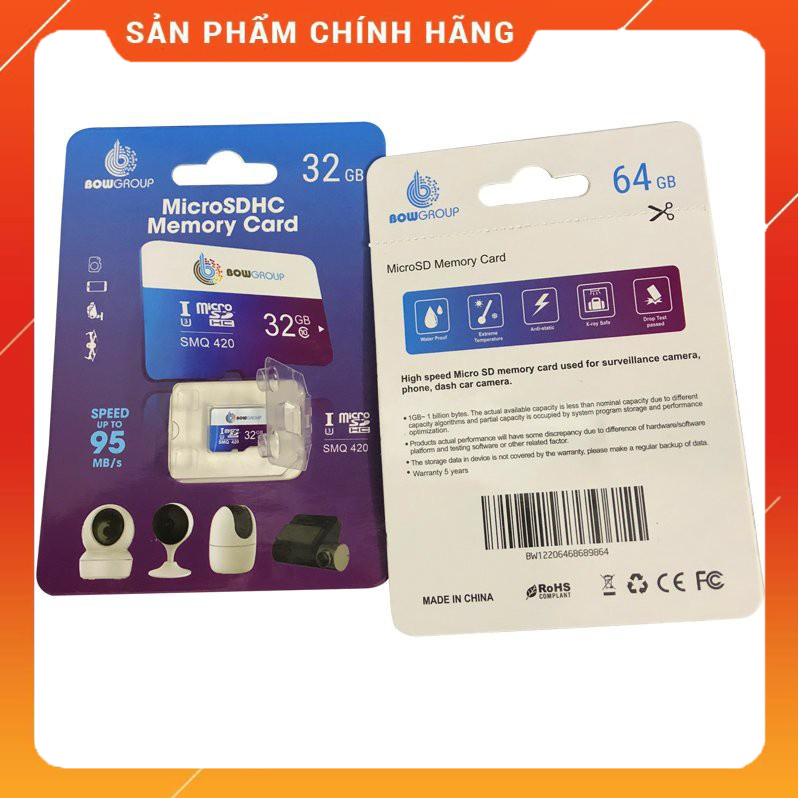 Thẻ nhớ MicroSD 64Gb Bowgroup - Thẻ cho điện thoại, máy ảnh, camera, camera hành trình