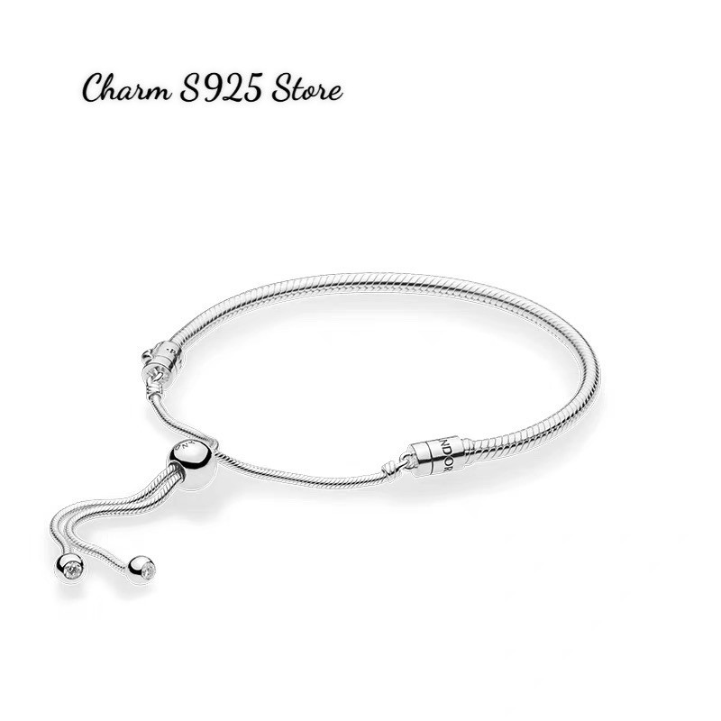 Vòng tay pan mềm freesize khoá tự chỉnh bạc s925 cao cấp
