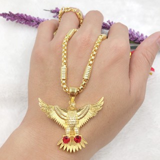 Dây chuyền nam dây chữ cong ống trúc kèm mặt đại bàng đính đá đỏ cao cấp