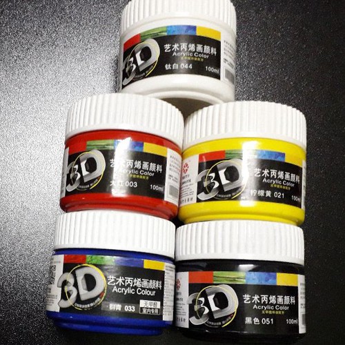 Bộ 5 hũ màu Acrylic 3D cơ bản 100ml - Xanh Đỏ Vàng Trắng Đen