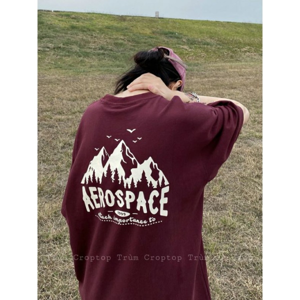 Áo Thun Tay Lỡ In Hình AERO SPACE Màu Đỏ , Áo Thun Phông Rộng Nam Nữ Form Unisex Basic
