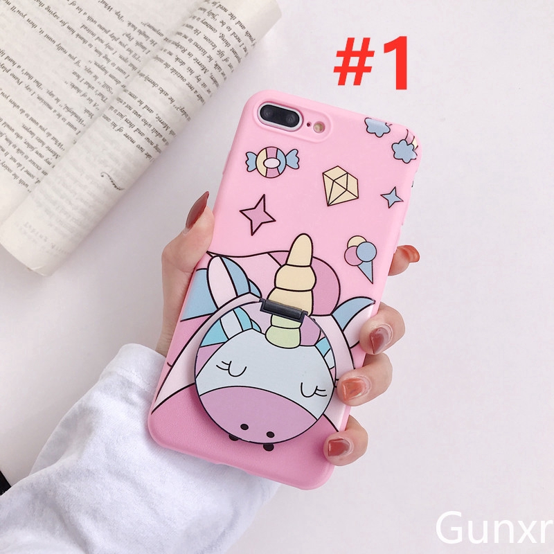 Cute Pink Unicorn Makeup Mirror Case Ốp lưng Iphone 6 6s 6plus 7 8plus XS XR XSmax 11 pro Max SE Soft Silicone Case