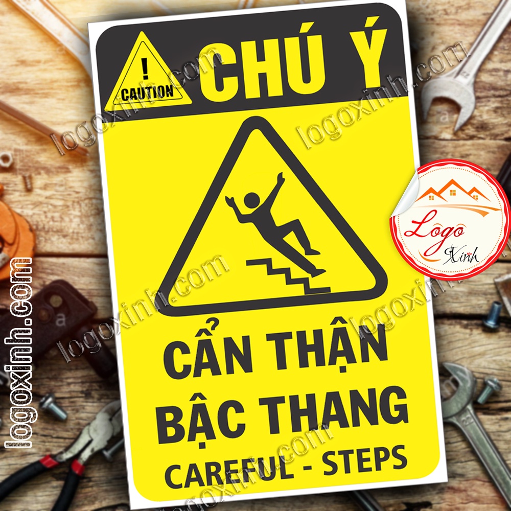 LOGO TEM STICKER CẢNH BÁO CẨN THẬN BẬC THANG, CAREFUL STEPS - BIỂN CẢNH BÁO AN TOÀN LAO ĐỘNG