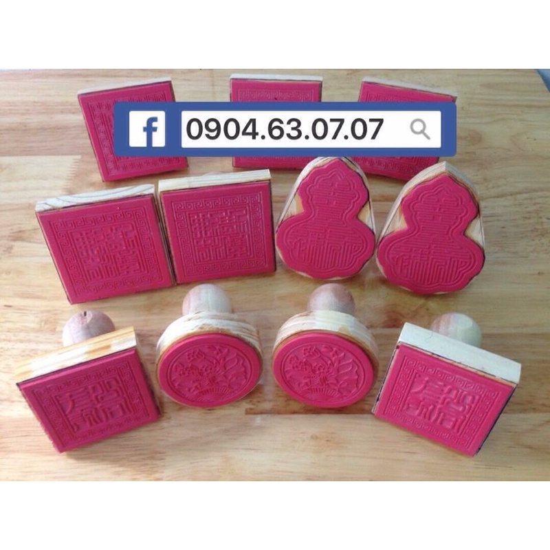 Dấu Tam bảo , Ngọc Hoàng , liên hoa , mặt dấu cao su , cán gỗ, chấm mực ngoài