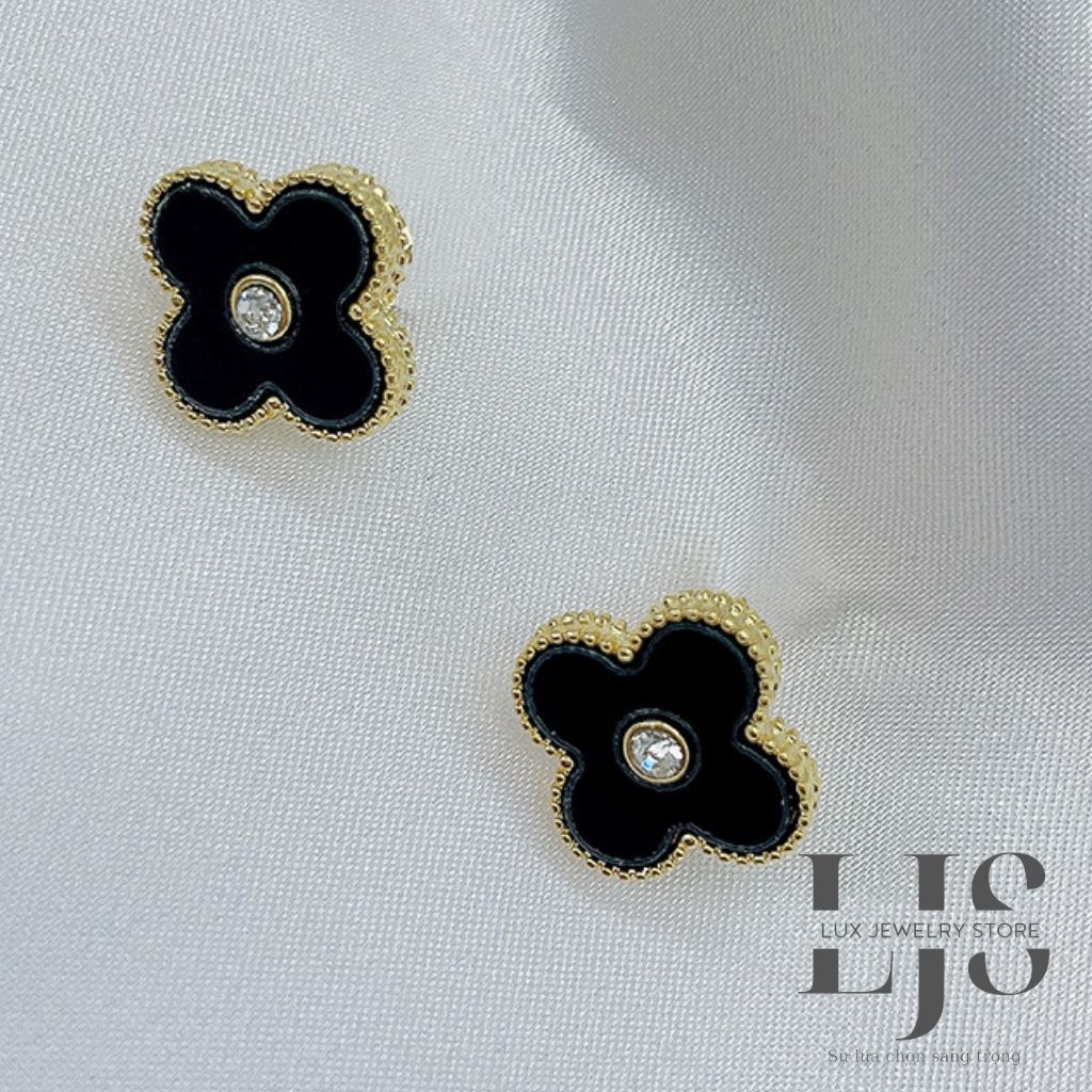 Bông tai nữ mạ bạc 925 không gỉ, khuyên tai nữ cỏ 4 cánh đính đá sang trọng - LUX954