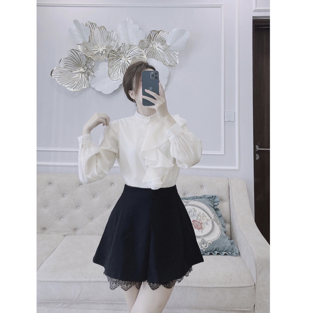 Áo Sơ Mi Voan Bèo Cổ Tàu Cúc Ngọc