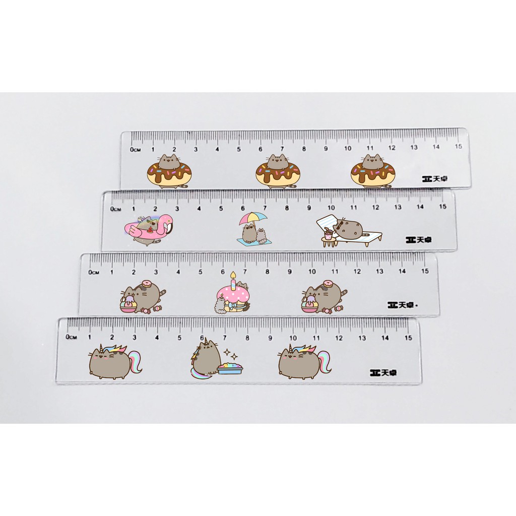 thước pusheen TN6 thước nhựa trong cứng in hình