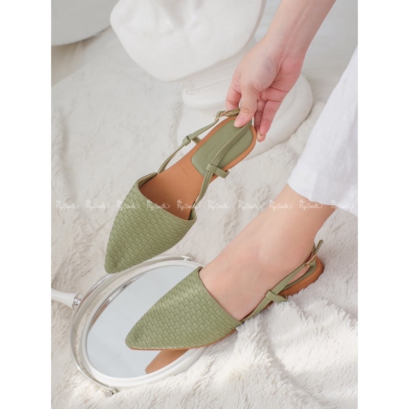 Giày sandal mũi nhọn da đan hở gót - THENYSMILE - Wywy