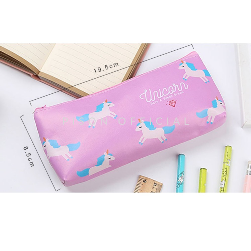 Hộp bút hình Unicorn da Pu Pison, bao bút họa tiết dễ thương 19.5*8.5*2cm  – PVN1792 – 1 cái