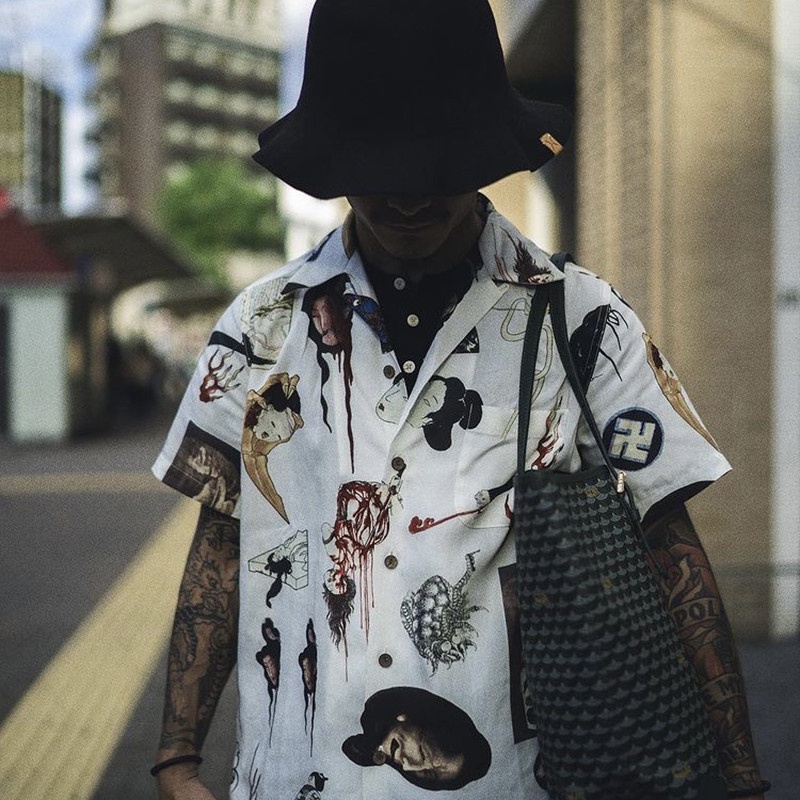 Bán Chạy Nhất Áo Sơ Mi Tay Ngắn In Hình WACKO MARIA Trăm Đêm Ma Đi Bộ Size Lớn Unisex