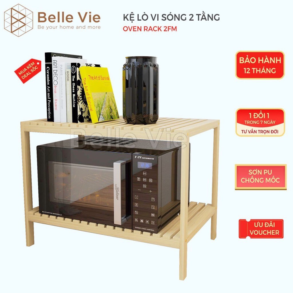 Kệ Để Lò Vi Sóng 2 Tầng BELLEVIE Kệ Gỗ Đa Năng Oven Rack 2F Lắp Ráp Đơn Giản Phong Cách Hàn Quốc