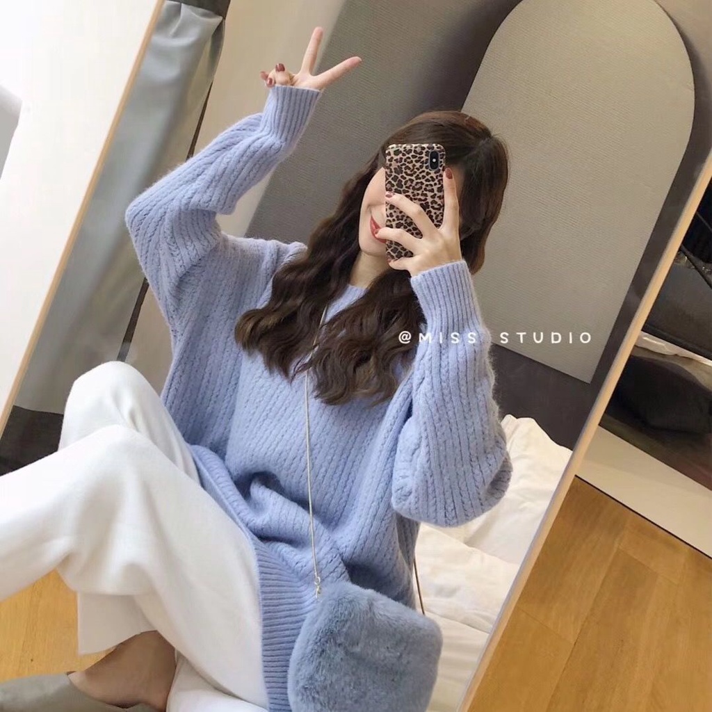 Áo Sweater Dệt Kim Cổ Tròn Phong Cách Hàn Quốc
