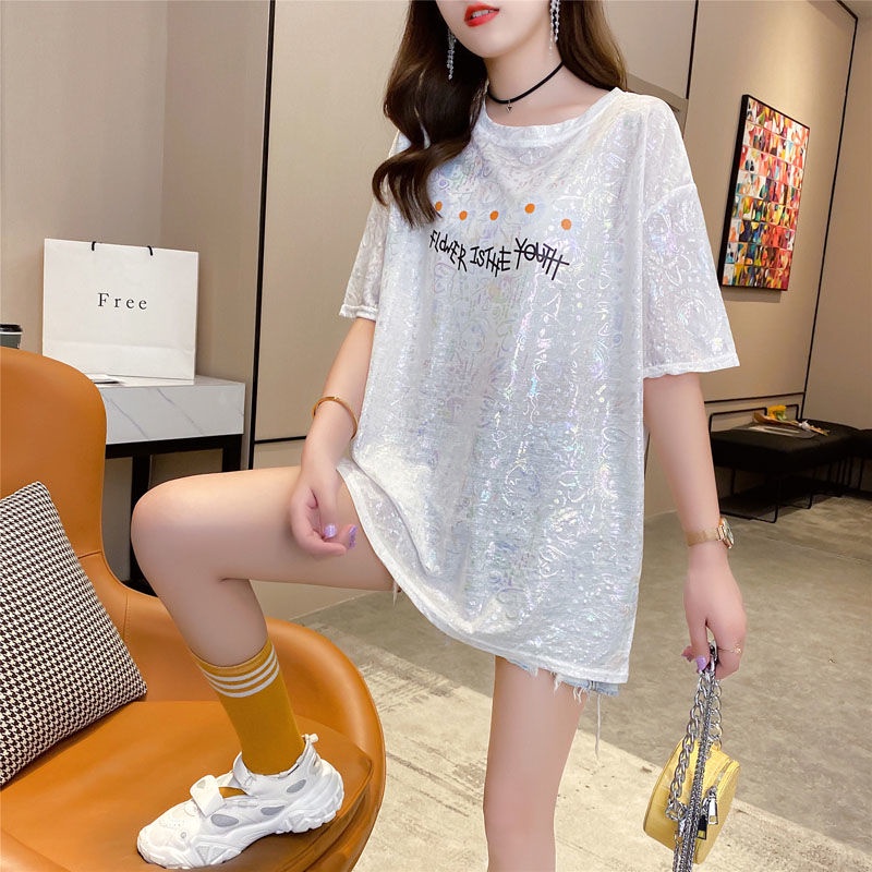 Ice silk loose short sleeve T-shirt 2022 summer new Korean fashion print Little Daisy half sleeve top women's ins fashion