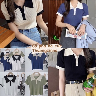 Áo mongtogi polo ba cúc cổ pha chast vải đanh mát co dãn Áo croptop len Quảng Châu
