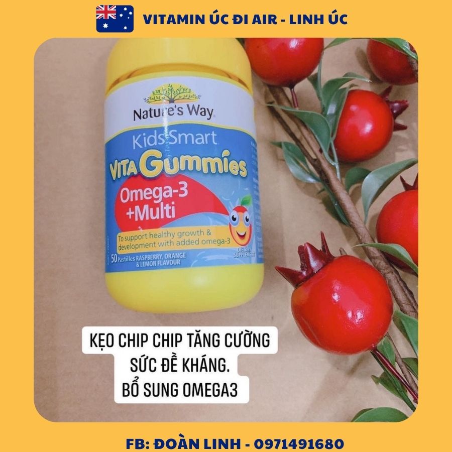 Kẹo dẻo Kids Smart Vita Gummies Nature's Way, Hàng chuẩn Úc, Kẹo gum bổ sung vitamin cho bé 60 viên