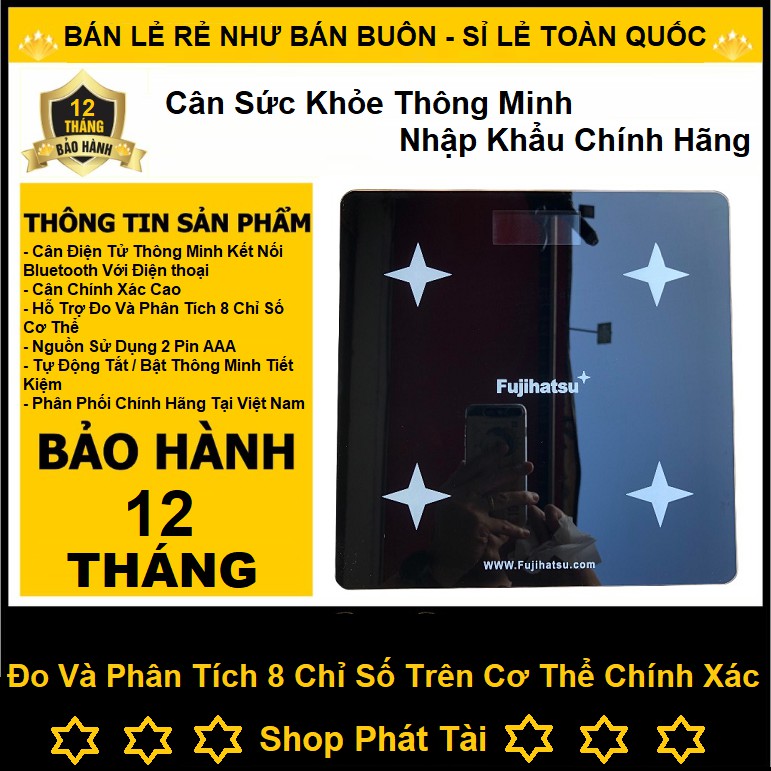 Cân Sức Khỏe Cân Điện Tử Fujihatsu Chính Xác Cao, Kết Nối Bluetooth Với Điện Thoại, Đo 8 Chỉ Số Cơ Thể, Hàng Công Ty