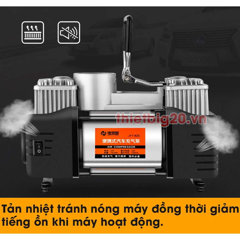 Máy bơm lốp GXE12-2 với 2 xi-lanh tốc độ cao, tích hợp đèn pin, đồng hồ điện tử (Điện 12V)