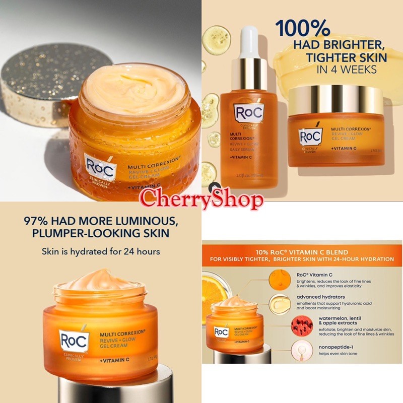 Kem dưỡng giảm thâm sáng da Roc Multi Correxion Revive + Glow Gel Cream Vitamin C