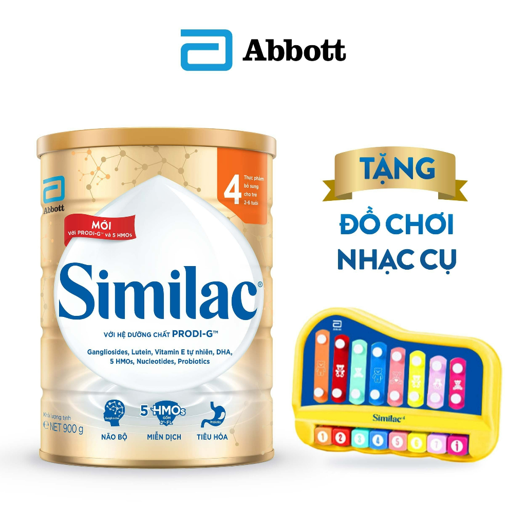 [Tặng 1 Đàn tơ rưng] Sữa bột Similac 4 900g/lon Dinh Dưỡng 5G Mới