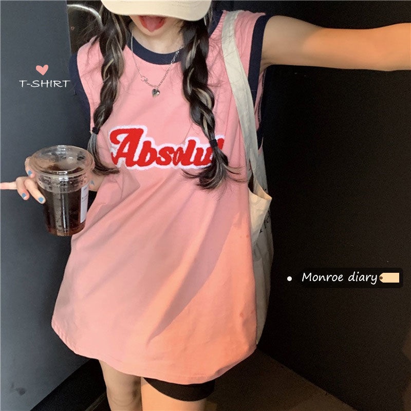 Áo Thun Không Tay Dáng Rộng Thêu Chữ Màu Hồng Thời Trang 2022 Amoi Dành Cho Bạn Nữ