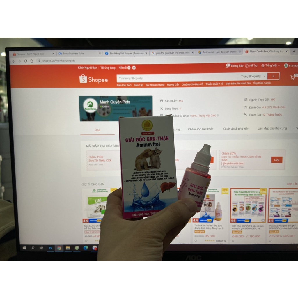 Lọ nhỏ dung dịch giải độc gan thận AMINOVITOL chó mèo - 20Ml