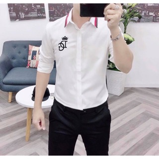 Áo sơ mi lụa cao cấp chuẩn shop thêu logo DG