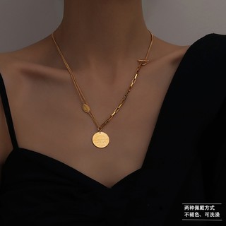 Solid Color Light Luxury Double T-buckle Round Brand Necklace Female Temperament Clavicle Chain Variable Sweater Chain