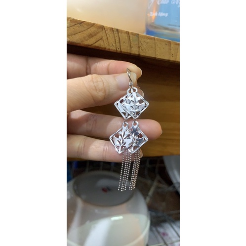 Khuyên tai móc rô tua rua dài dự tiệc bạc thật phủ vàng trắng NGỌC MẬU