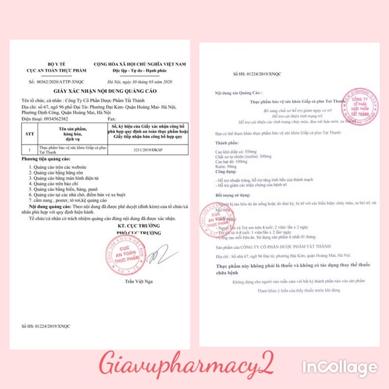 Viên Uống Giấp Cá Plus Tất Thành Bổ Sung Chất Xơ Tự Nhiên Giảm Táo Bón Trĩ