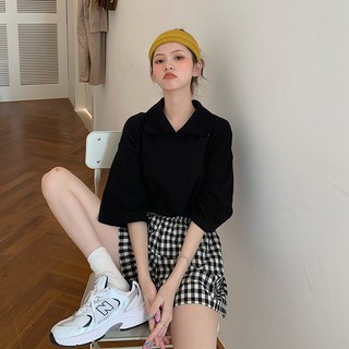 [Hàng order] Áo phông nữ tay lỡ có cổ trơn màu basic