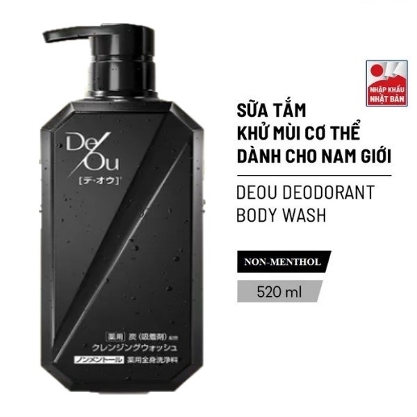 Sữa Tắm Deou 520ml Làm  Sạch Tế Bào Chết Cho Nam Giới Từ Than Hoạt Tính Khử Mùi Cơ Thể Rohto Deou Deodorant Body Wash