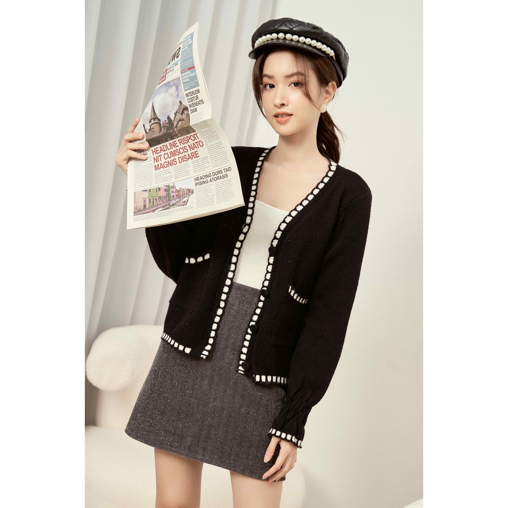 Cardigan phối viền cổ V 2 túi vuông TIINSTORE G21156