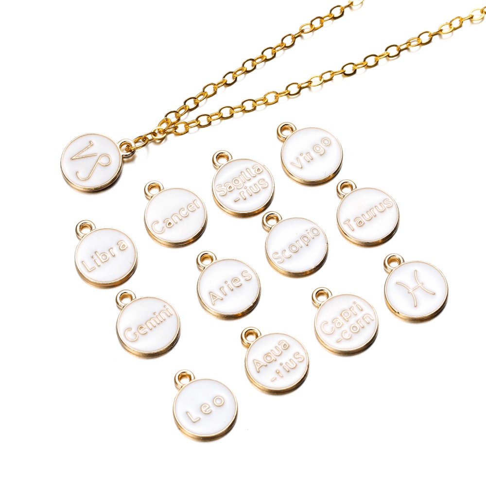 Set 12 Mặt Dây Chuyền 12mm Hình Chòm Sao Hai Mặt Làm Trang Sức DIY