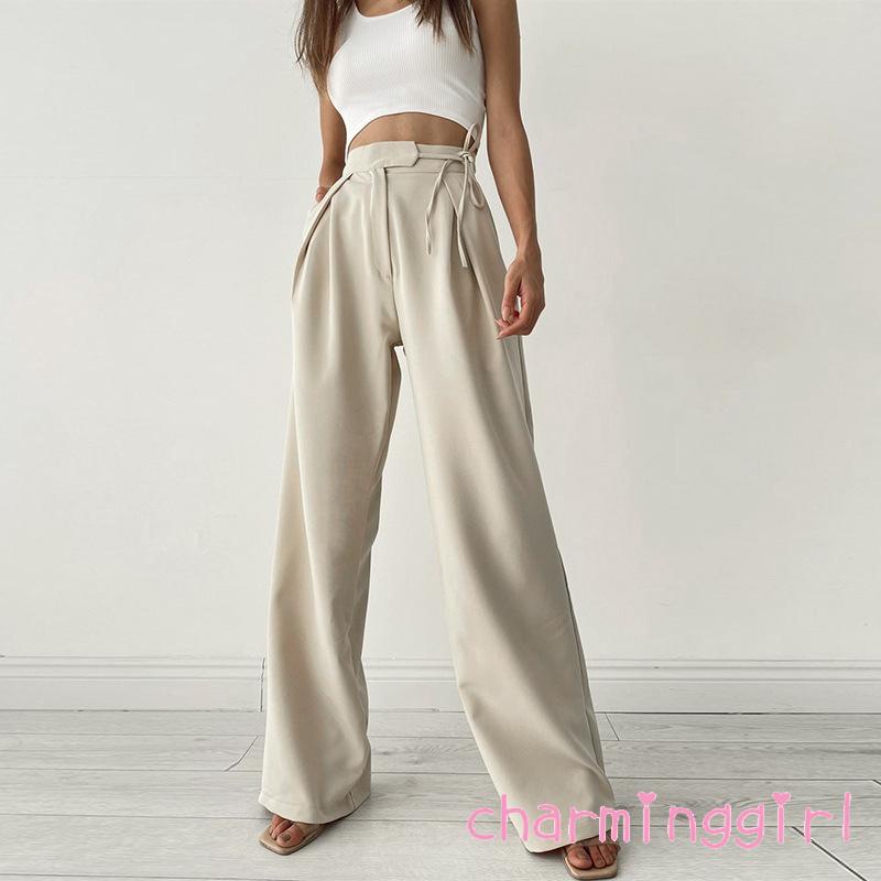 Quần ống rộng lưng cao phong cách vintage cho nữ