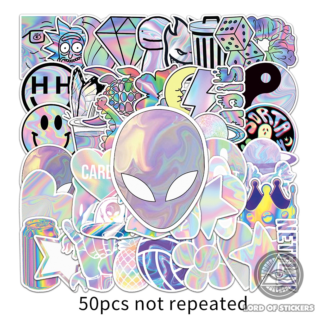 Set 50 Nhãn Dán Holographic Graffiti Sticker Phong Cách Hoạt Hình Cute Chống Thấm Nước Dán Mũ Bảo Hiểm, Laptop, Vali, Sổ