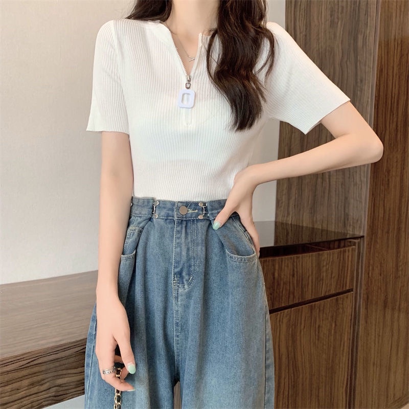 59110. ÁO LEN KHOÁ NGỰC TAY NGẮN