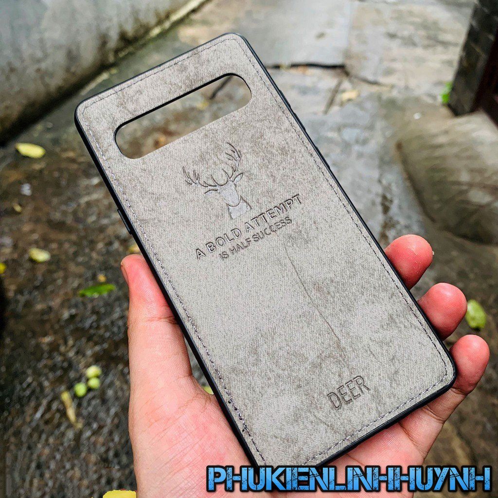 Samsung S10 5G_Ốp lưng vân vải Jean Khắc nổi hình nai 3D cực đẹp